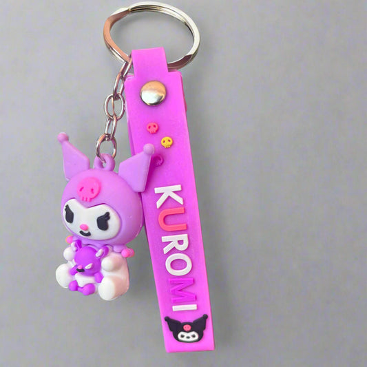Kuromi Keychain with Danger Sign Strap - PVC Rubber Design - Project M Shop