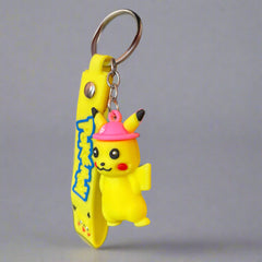 Pink Cap Pikachu Keychain with Strap - PVC Rubber Accessory - Project M Shop