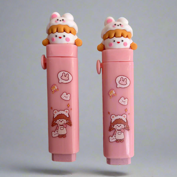 Adorable Pink Girl Pen Style Eraser - Combo of 2 - Project M Shop