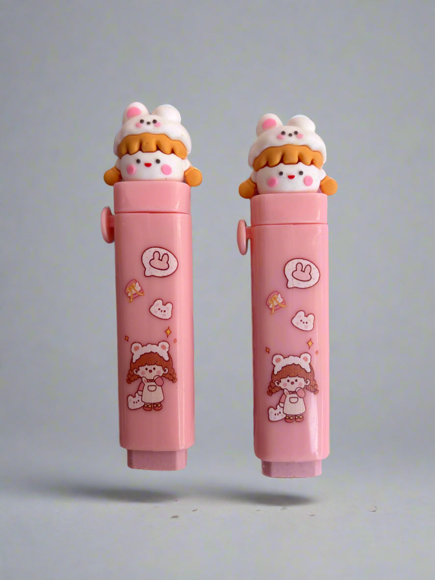 Adorable Pink Girl Pen Style Eraser - Combo of 2 - Project M Shop