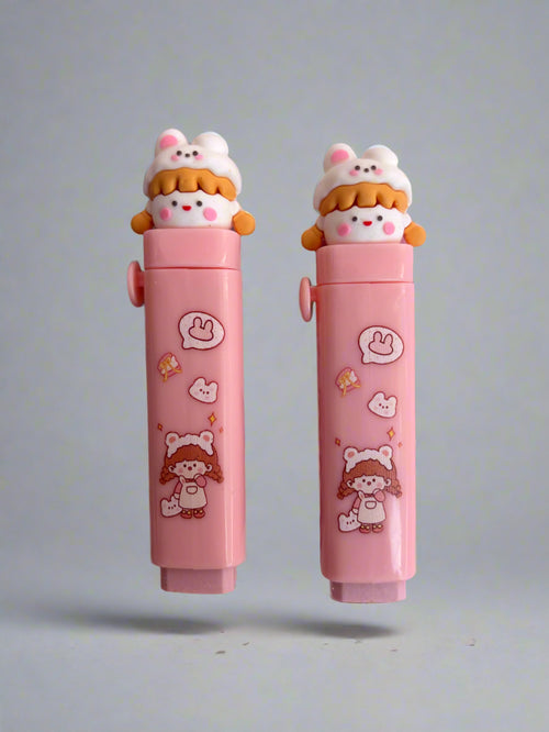 Adorable Pink Girl Pen Style Eraser - Combo of 2 - Project M Shop
