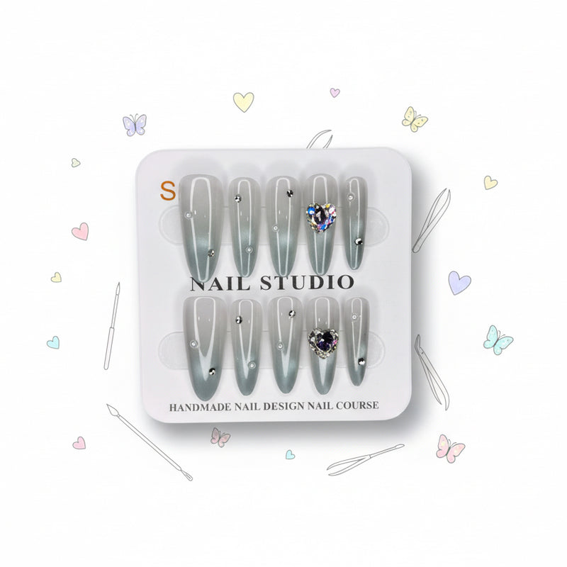 Pearl & Heart Long Press-On Nails - Size S - Project M Shop