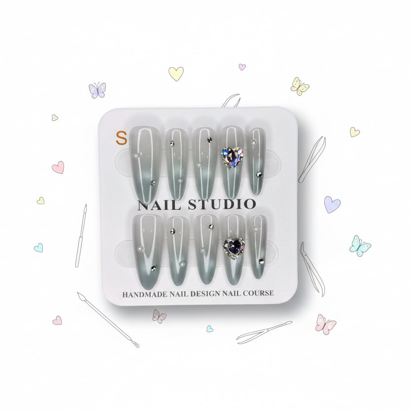 Pearl & Heart Long Press-On Nails - Size S - Project M Shop