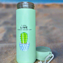 Cactus Printed Glass Water Bottle - 450 Ml - Random Color - Project M Shop