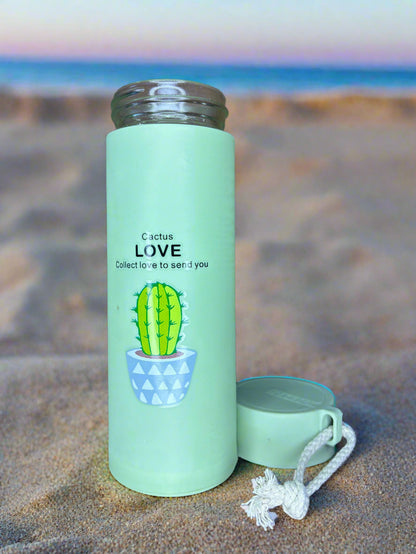 Cactus Printed Glass Water Bottle - 450 Ml - Random Color - Project M Shop