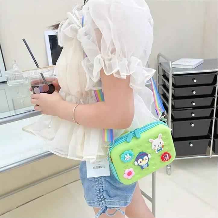 Cartoon Pattern Sling Bags Hard ABS Case for Kids - 1 free keychain included