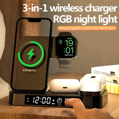 15W 3 in 1 Wireless Charger Station with Alarm, Clock, and RGB Lamp - Project M Shop