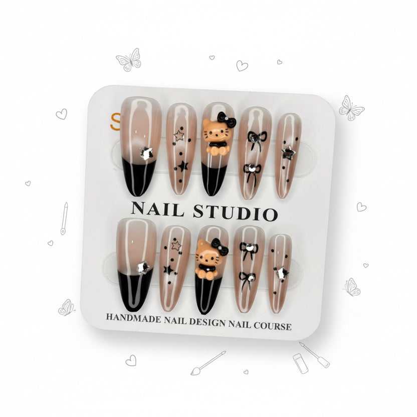 Kitty In Stars Charms Beautiful Press-On Nails - Size S - Project M Shop