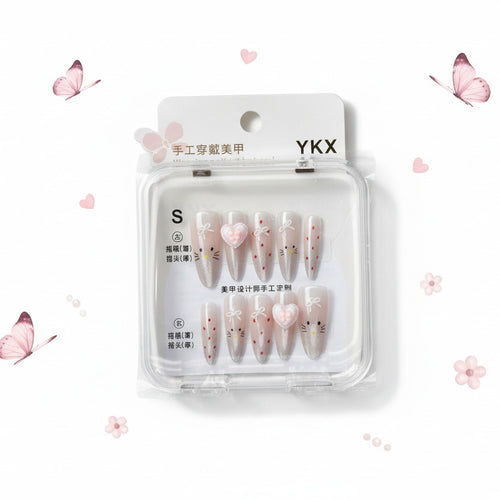 Heart & Kitty Charms Beautiful Press-On Nails - Size S