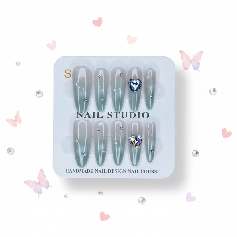 Pearl & Heart Long Press-On Nails - Size S - Project M Shop