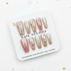 Heart Charm Long Press-On Nails For Woman - Size S - Project M Shop
