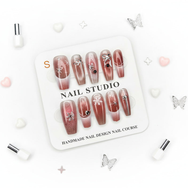 Snow Flake Charm Glossy Press-On Nails - Size S - Project M Shop