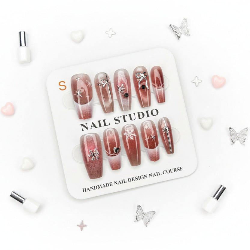Snow Flake Charm Glossy Press-On Nails - Size S - Project M Shop