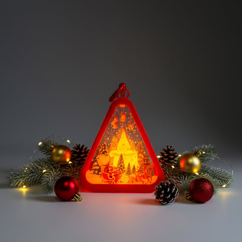 Christmas Triangle Shaped Lantern LED Light For Decoration - For Indoor Use (Red) - Project M Shop