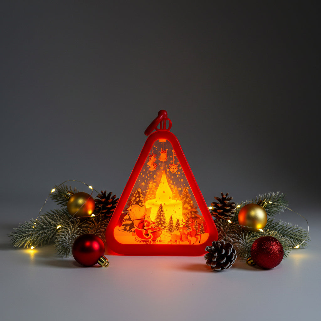 Christmas Triangle Shaped Lantern LED Light For Decoration - For Indoor Use (Red) - Project M Shop