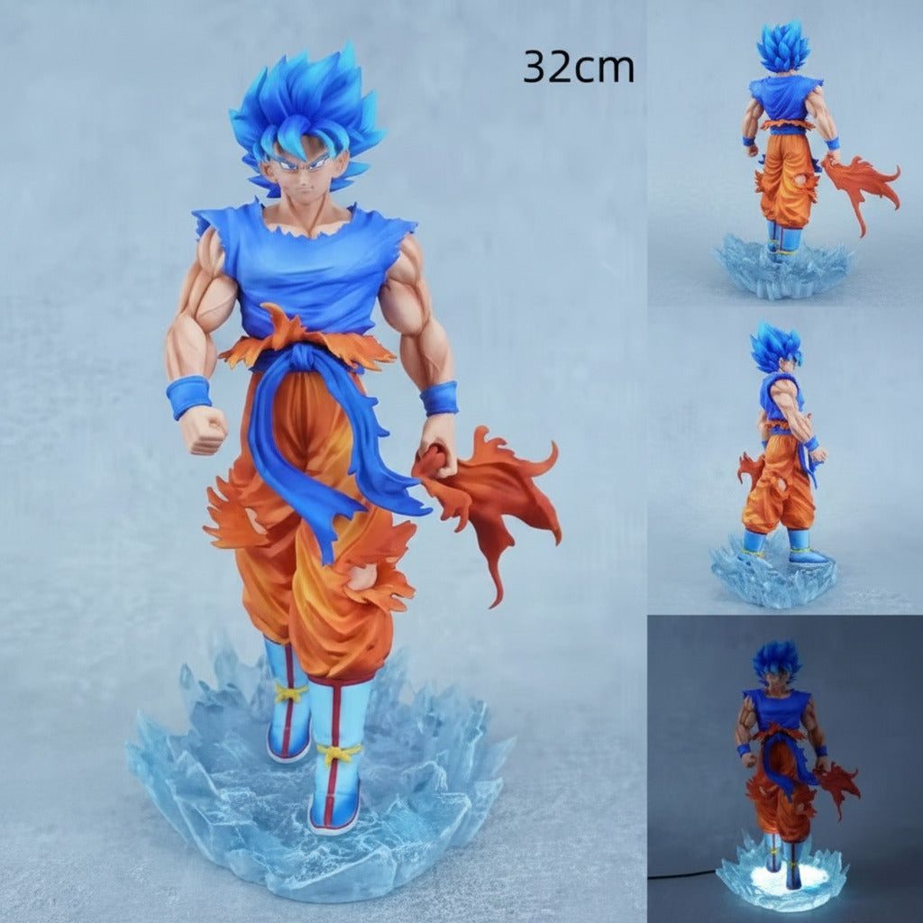 Dragon Ball Z DBZ Goku Dual Head LED Blue PVC Anime Figure For showpiece or decoration