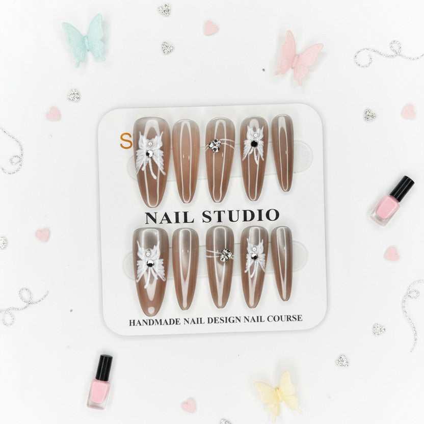 Charming Red Butterfly Long Press-On Nails - Size S - Project M Shop