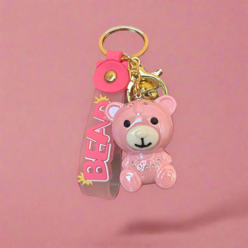 Pink Bear Keychain - Premium Quality Acrylic Keychain with Strap for Stylish Accessories - Project M Shop