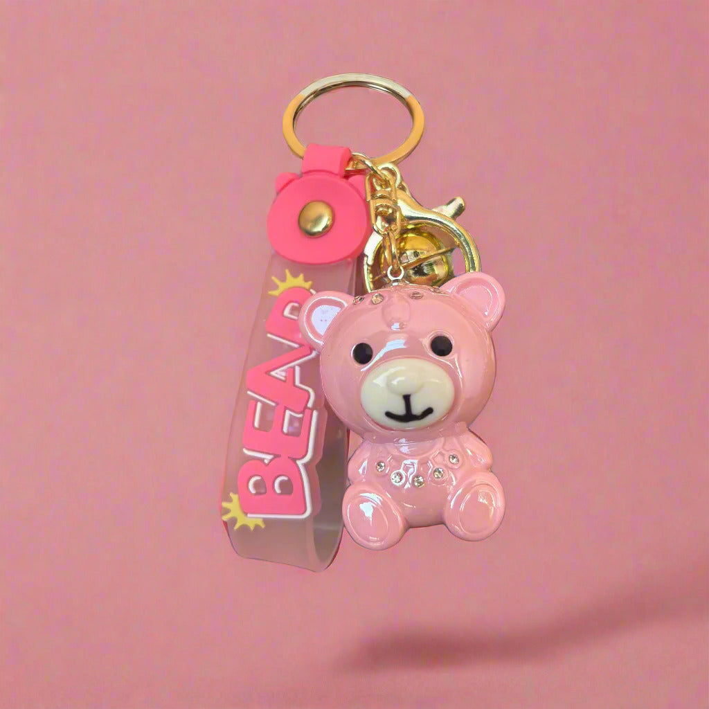 Pink Bear Keychain - Premium Quality Acrylic Keychain with Strap for Stylish Accessories - Project M Shop