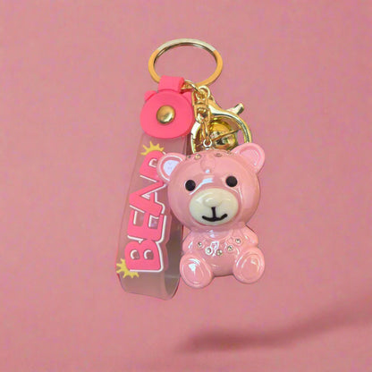 Pink Bear Keychain - Premium Quality Acrylic Keychain with Strap for Stylish Accessories - Project M Shop