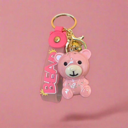 Pink Bear Keychain - Premium Quality Acrylic Keychain with Strap for Stylish Accessories - Project M Shop