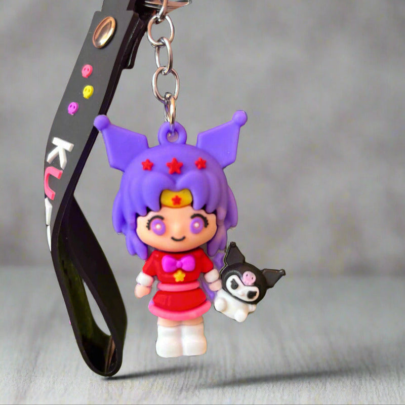 Kuromi Keychain - Cute Girl Design PVC Keychain with Strap - Project M Shop