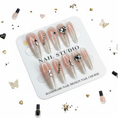 Butterfly & Gemstone Charm Long Press-On Nails - Size S - Project M Shop