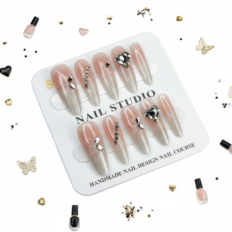 Butterfly & Gemstone Charm Long Press-On Nails - Size S - Project M Shop
