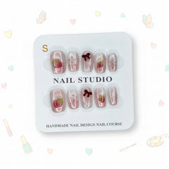 Fruity Strawberry Charms & Printed Press-On Nails -  Size S & M - Project M Shop