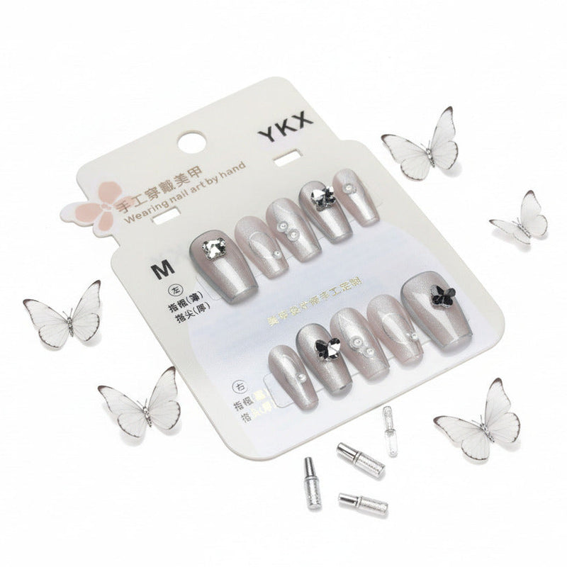Metallic Butterfly & Pearl Press-on Nails - M Size - Project M Shop