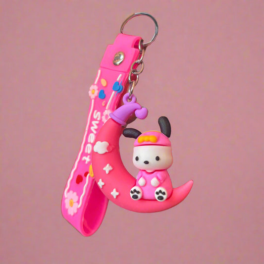 Pochacco Moon Keychain with Strap - PVC Rubber Design - Project M Shop