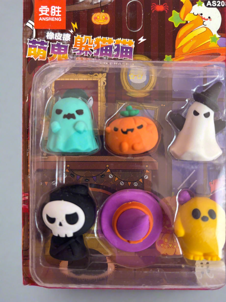Halloween Ghost Eraser Set – 6 PCs Spooky School Supplies