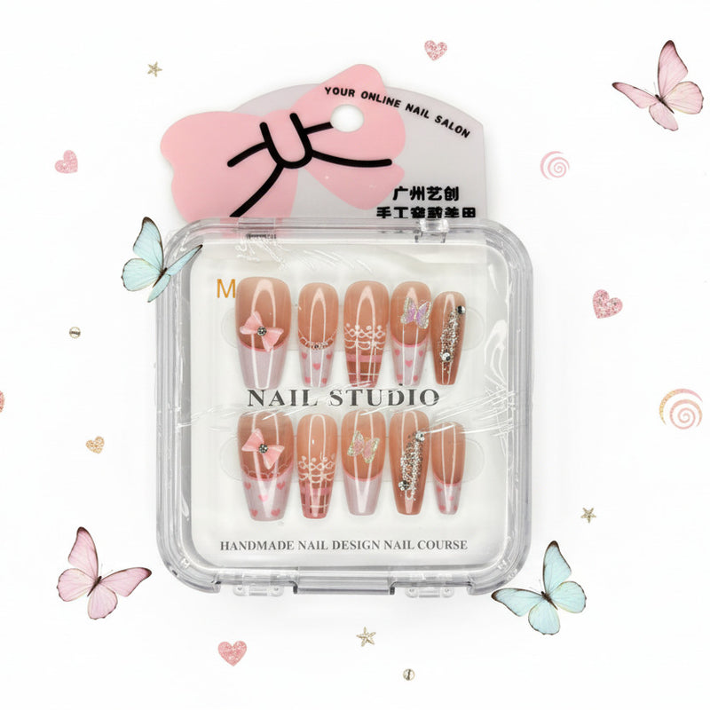 Butterfly Charms with Printed Design Press-On Nails - Size M - Project M Shop
