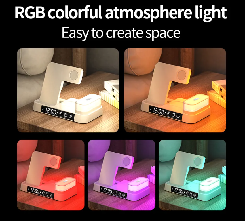 15W 3 in 1 Wireless Charger Station with Alarm, Clock, and RGB Lamp - Project M Shop