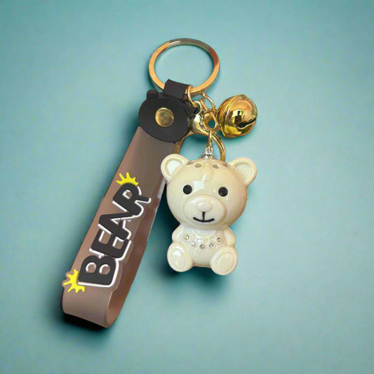 Cream Color Bear Keychain - High Quality Acrylic with Strap - Project M Shop