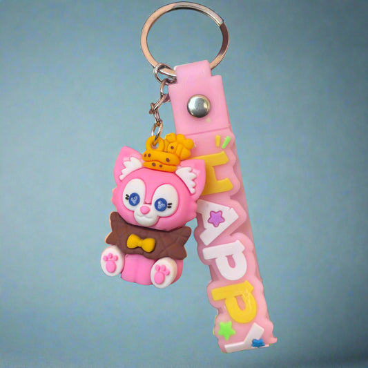 Pink PVC Rubber Keychain with Strap and Bow - Pink Gong Design - Project M Shop