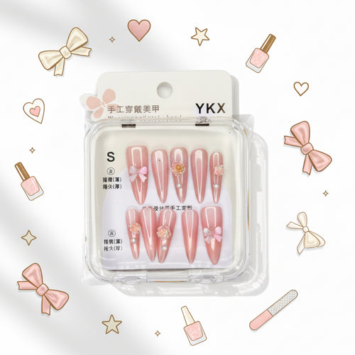Rose & Hairclip Charm Long Press-On Nails - Size S