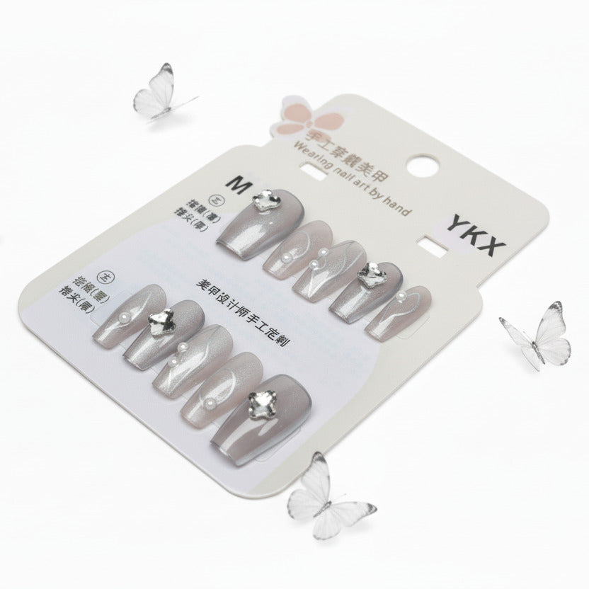 Metallic Butterfly & Pearl Press-on Nails - M Size - Project M Shop