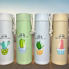 Cactus Printed Glass Water Bottle - 450 Ml - Random Color - Project M Shop