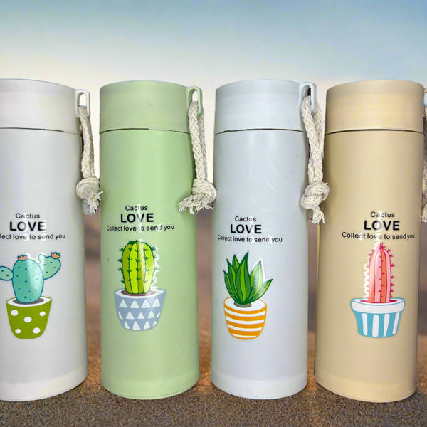 Cactus Printed Glass Water Bottle - 450 Ml - Random Color - Project M Shop