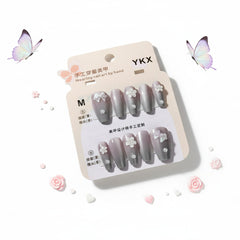Grey Pearly With Charm Press-On Nails - Size M - Project M Shop