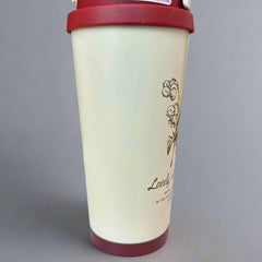 Blooming Delight Tumbler - Insulated Stainless Steel Cream & Red Mug - 600 ML - Project M Shop