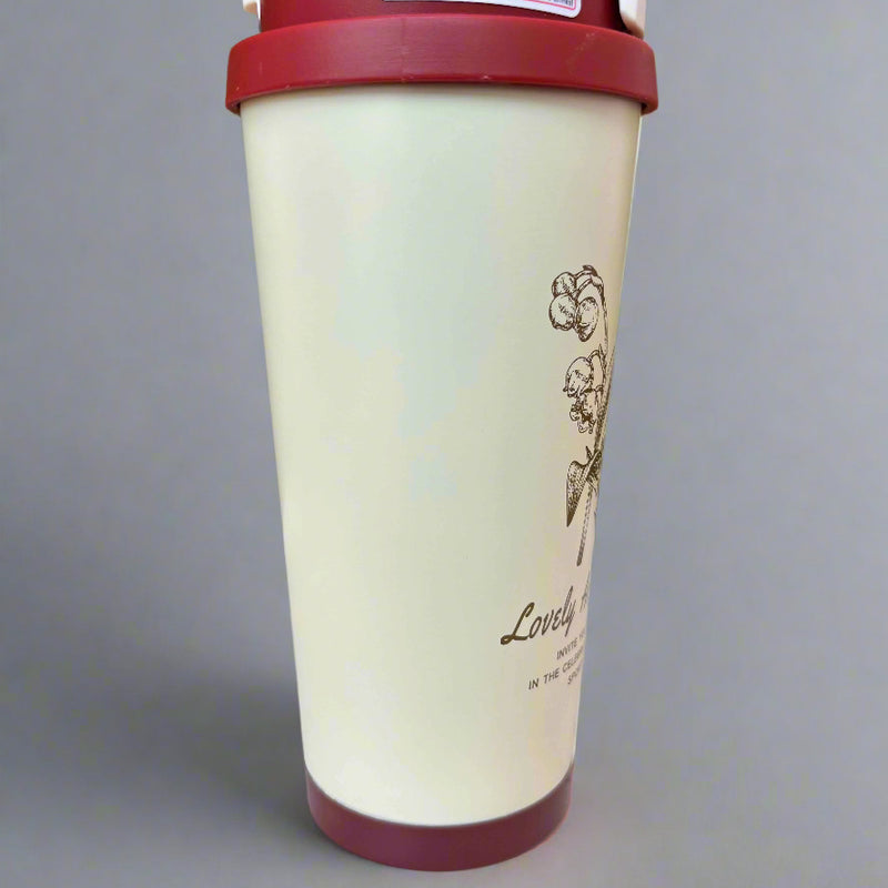 Blooming Delight Tumbler - Insulated Stainless Steel Cream & Red Mug - 600 ML - Project M Shop