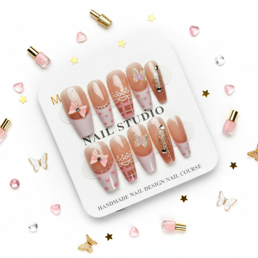 Butterfly Charms with Printed Design Press-On Nails - Size M - Project M Shop