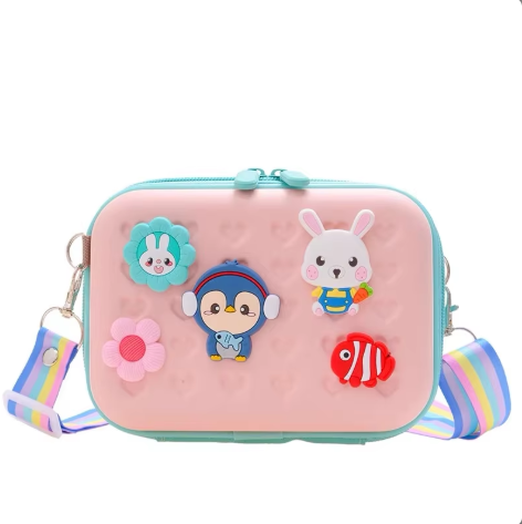 Cartoon Pattern Sling Bags Hard ABS Case for Kids - 1 free keychain included