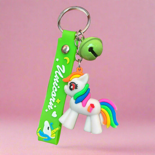 Rainbow Pony Keychain - PVC Rubber Keychain with Strap and Bell - Project M Shop