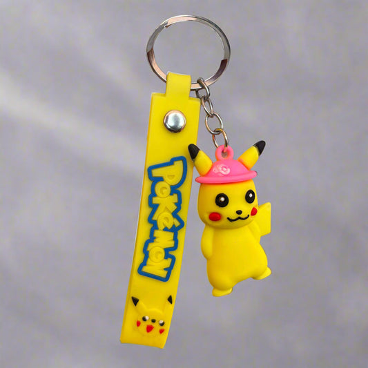 Pink Cap Pikachu Keychain with Strap - PVC Rubber Accessory - Project M Shop