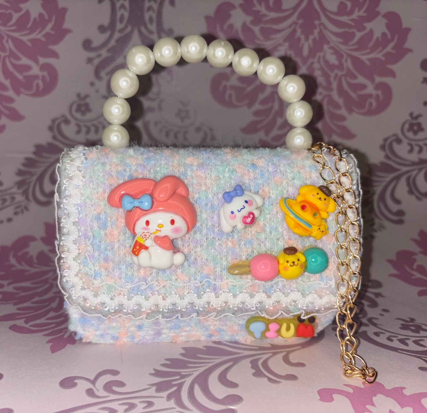 Children's Pearl Hand/Sling bag with San-rio Cartoon - Free Keychain Included