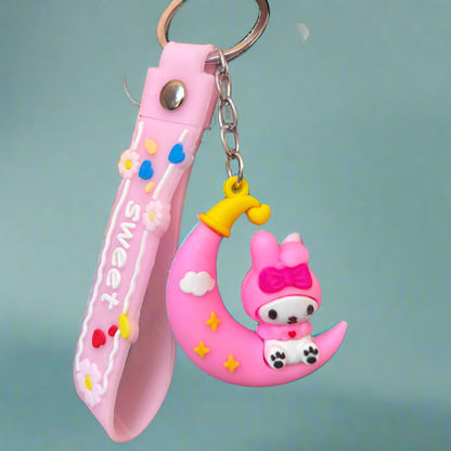 My Melody Keychain on Moon PVC Rubber with Strap - Project M Shop