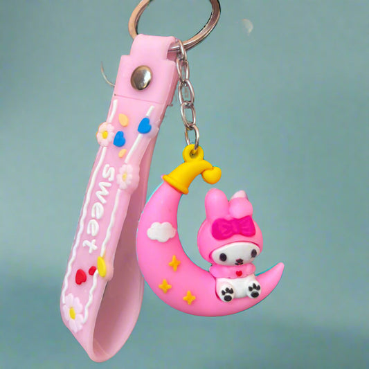 My Melody Keychain on Moon PVC Rubber with Strap - Project M Shop